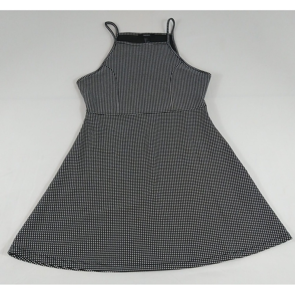 Forever 21 Dress Ladies Large Black/White Spaghetti Strap Fitted (306)